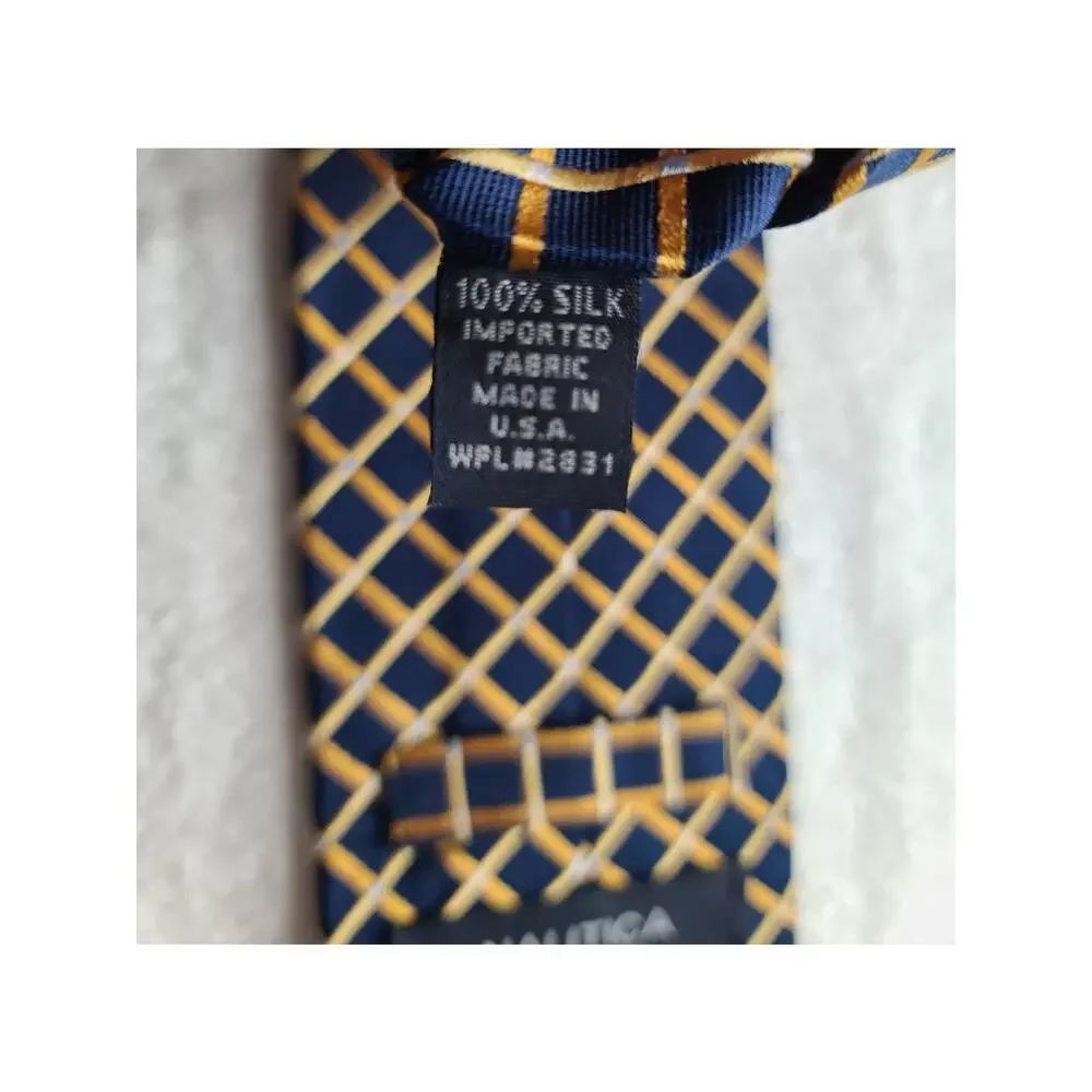Nautica blue yellow lattice silk tie - 57.5